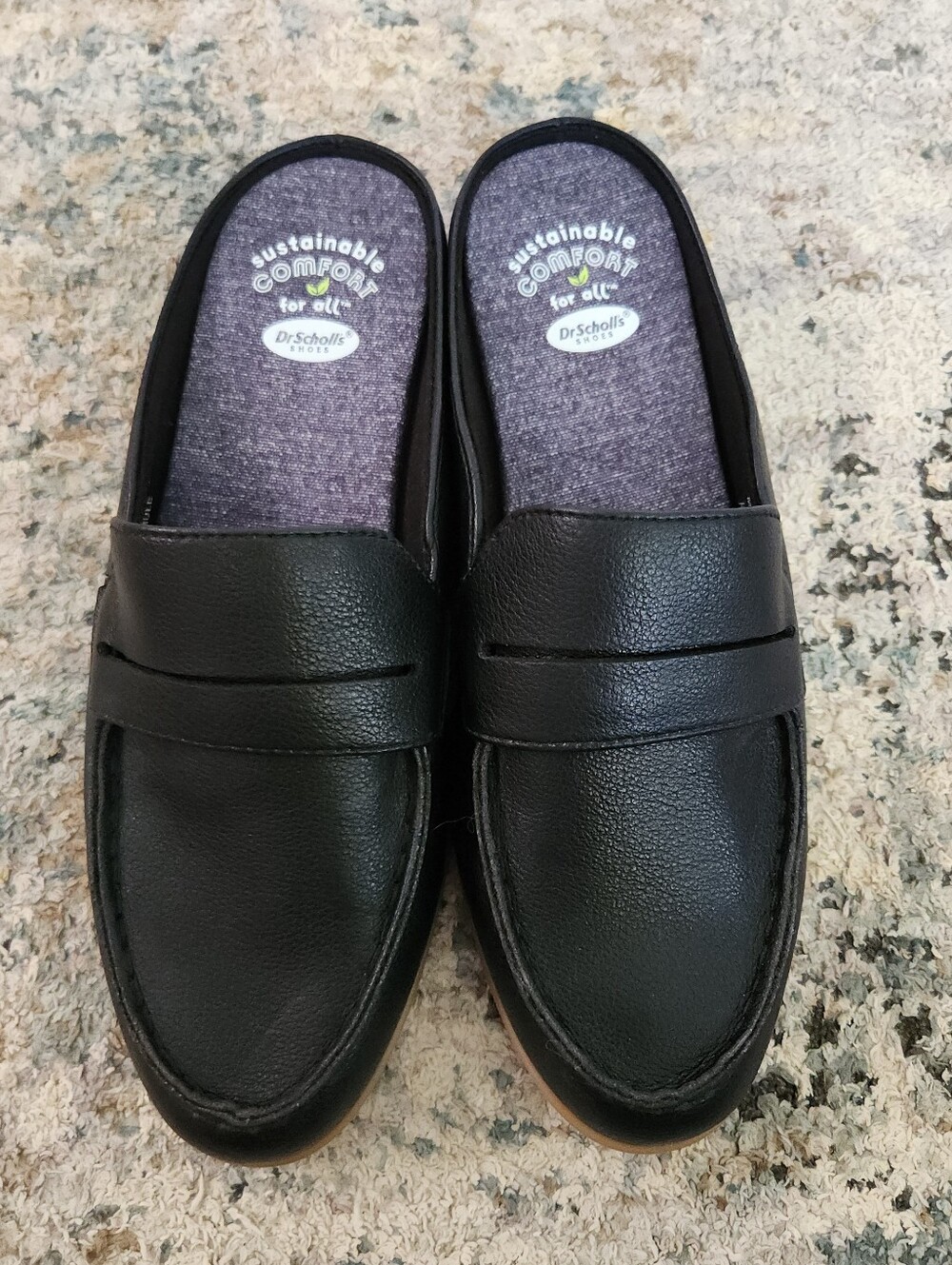 Dr. Scholl's Rate Mule Black Faux Leather Comfort Mules Shoes 6 Office NWOT